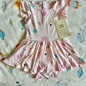 Kyte BABY Pink Space Planet Ruffle Sleeve Dress Romper-NWT